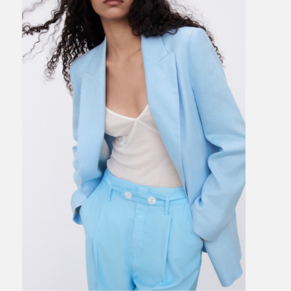 ZARA BUBBLE GUM BLAZER LINEN BLEND PRINTED CUFF COLLARED